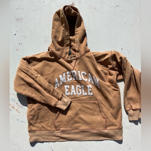 Women's American Eagle Sweatshirt Beige Spell-Out XS Casual College Preppy City - Picture 7 of 16